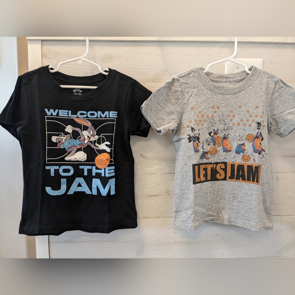 🏀 TWO Space Jam Boy's T-Shirts; Size: 4 / 5